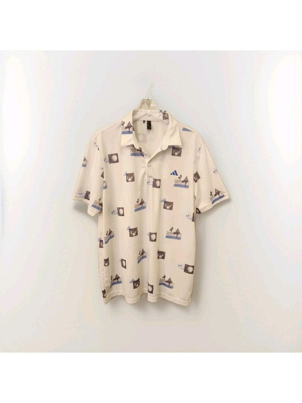 Adidas All Over Print Golf Polo Shirt White Performance Wear Summer Mens XL